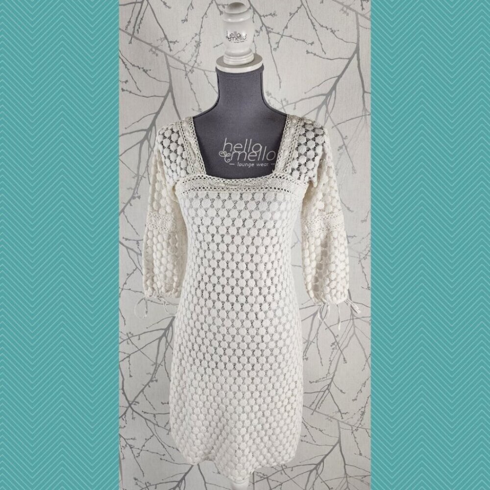 Solitaire White Ivory Eyelet Lace Overlay Dress